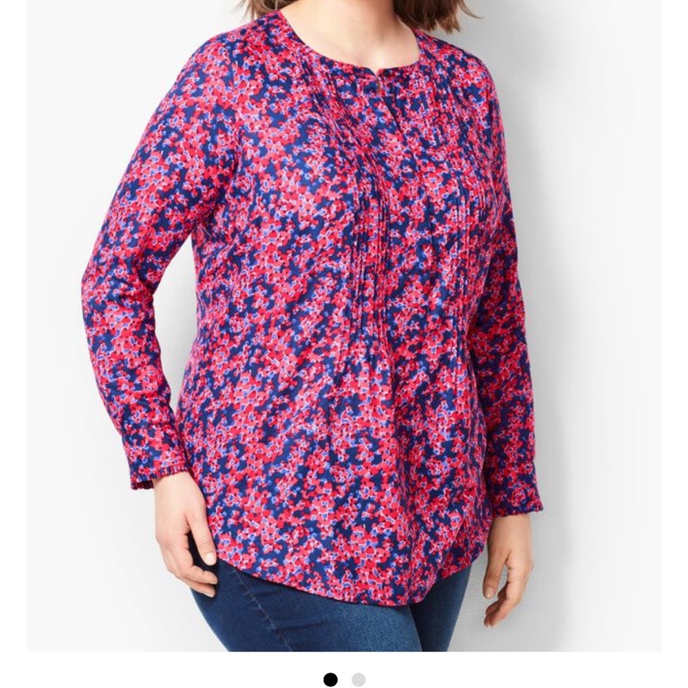 Talbots Floral Pintuck Pleat Popover Tunic Top